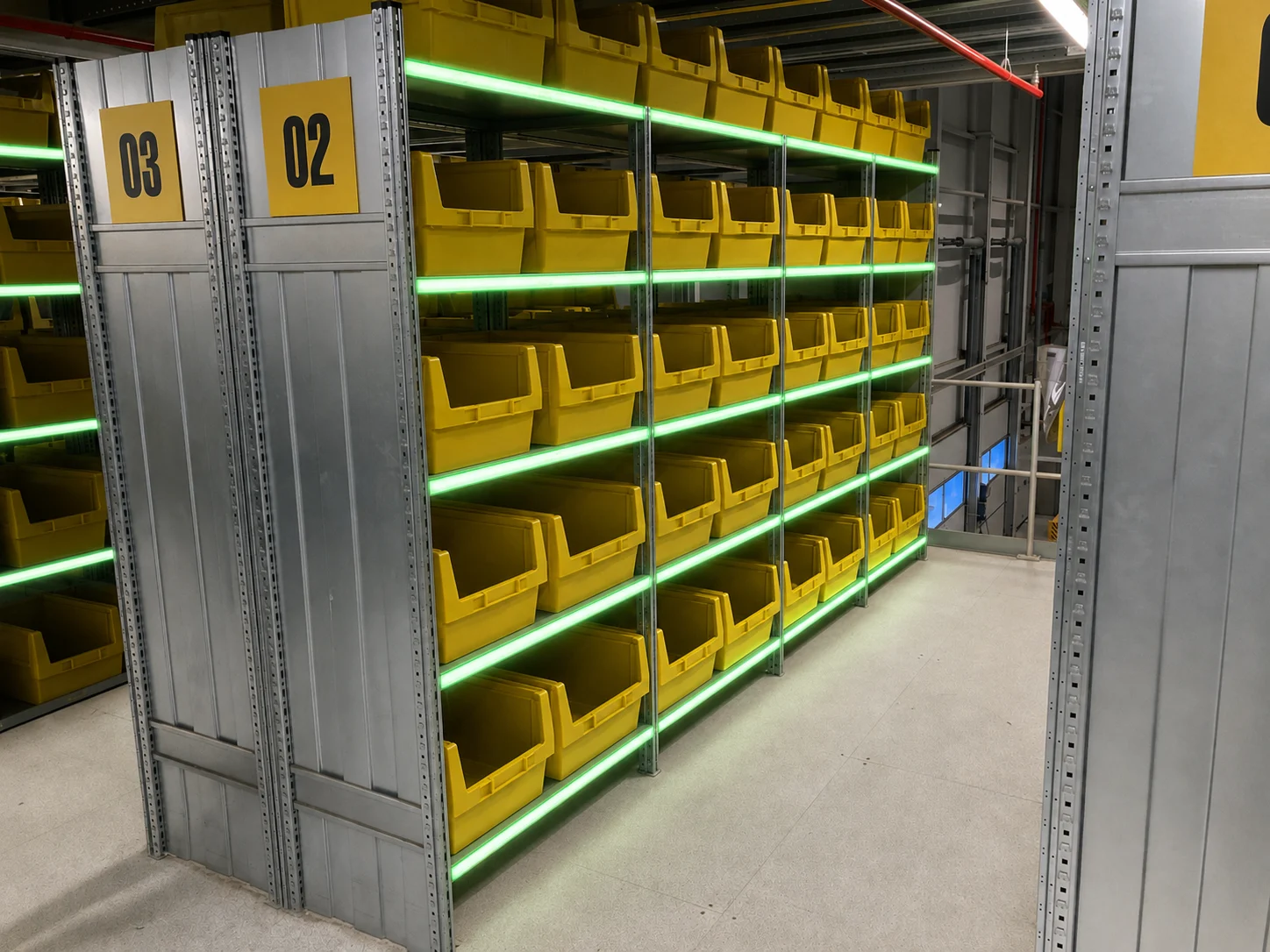 Cellgo Pick-by-Light light in der Praxis: nachgerüstete Lichtleiste zeigt gezielt die Fächer mit dem benötigten Artikel